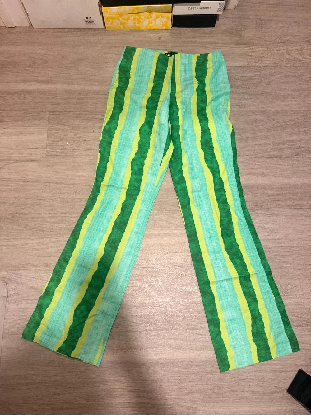 New Zara Striped Flared Linen Blend Pants S
